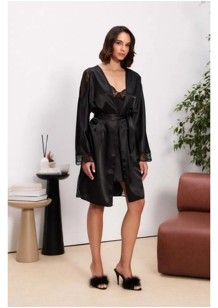 Saten Dantelli Kadın Gecelik ve Sabahlık Takımı - 4500 indirimleri