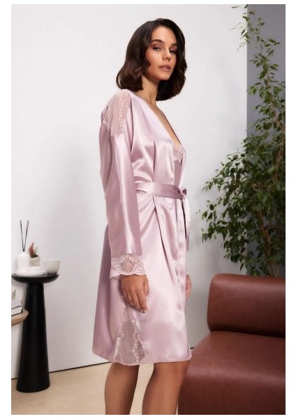 Saten Dantelli Kadın Gecelik ve Sabahlık Takımı - 4500