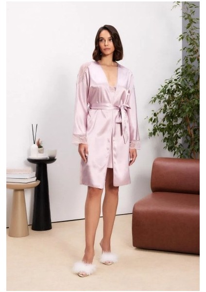 Saten Dantelli Kadın Gecelik ve Sabahlık Takımı - 4500 indirimleri