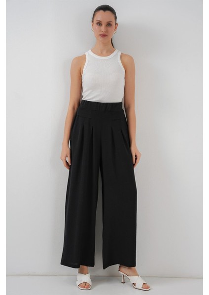 Geniş Paça Pileli Pantolon 6718 - Siyah