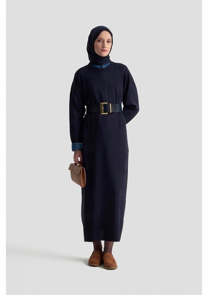 Baklava Desenli Triko Elbise 25KTD958 Lacivert