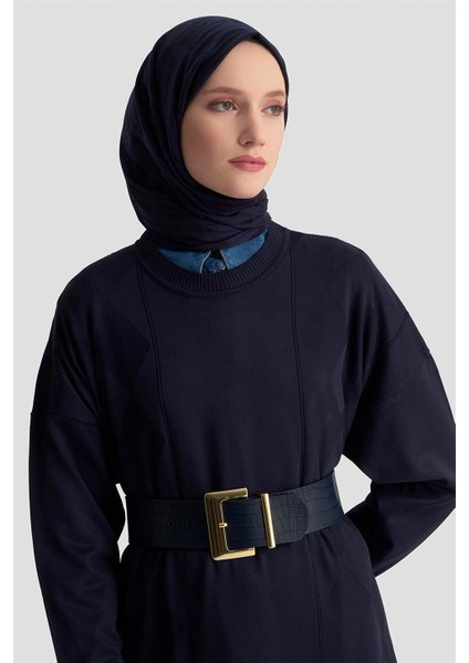 Baklava Desenli Triko Elbise 25KTD958 Lacivert modelleri