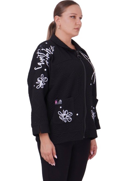 Kadın Büyük Beden Siyah Üç İplik Kalın Kışlık Ceket fiyatları