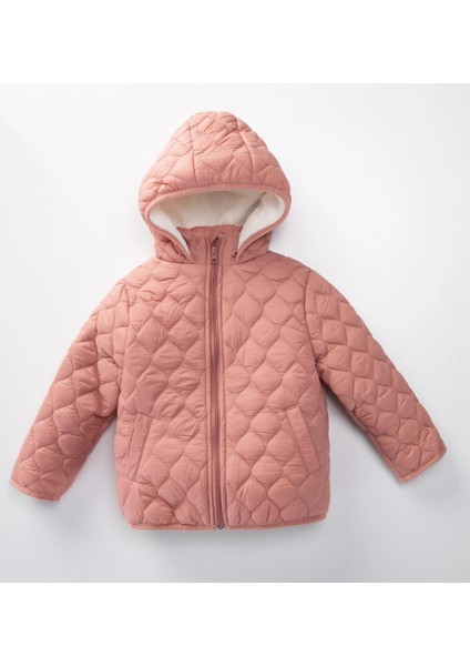 Desenli Kapşonlu Kız Çocuk Mont 50142