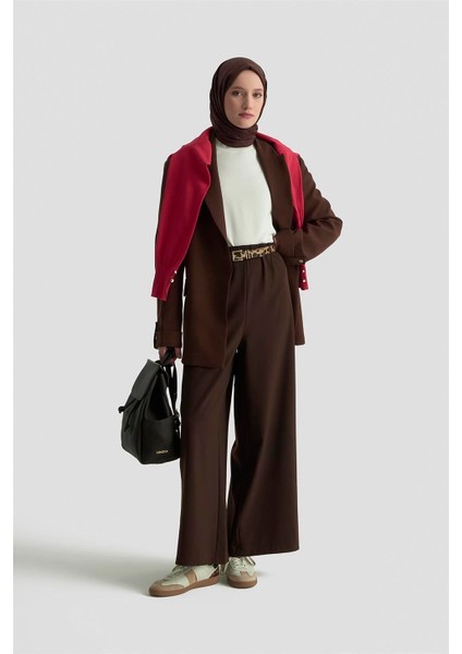 Geniş Paça Pantolon Etek 25KD1304 Kahverengi
