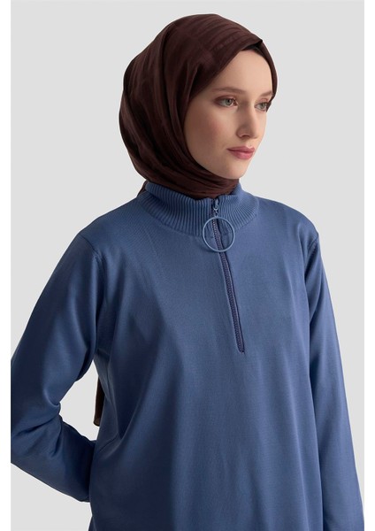 Fermuar Detaylı Triko Tunik 25KTD4113 Indigo modelleri