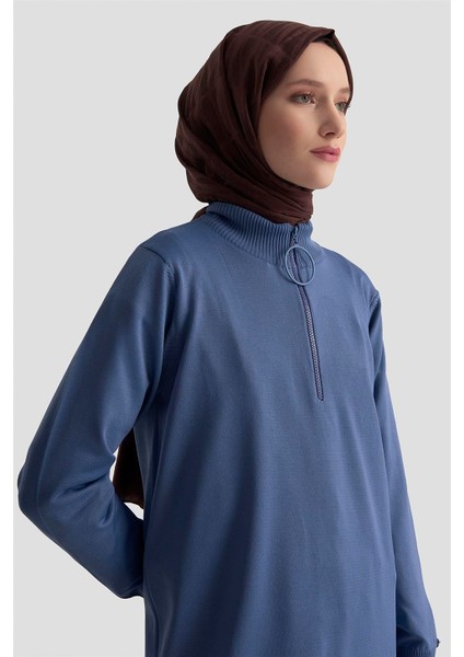 Fermuar Detaylı Triko Tunik 25KTD4113 Indigo fırsatları