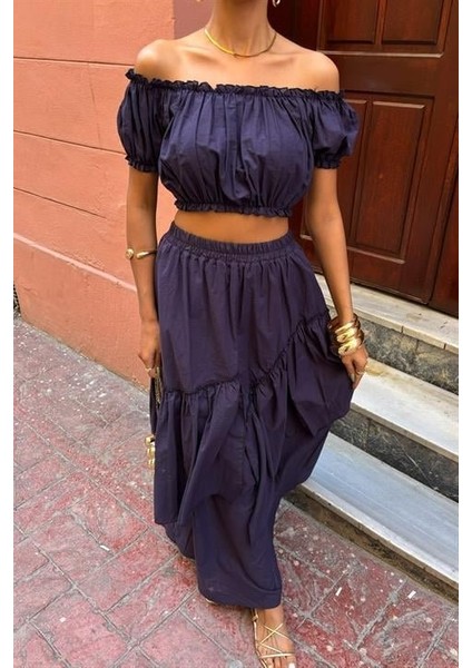 Büzgülü Crop Kat Detaylı Fırfır Etekli Takım 10196 modelleri