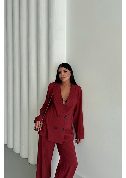 Modal 4 Düğme Astarsız Ceket - Pantolon Takım - Bordo fiyatları