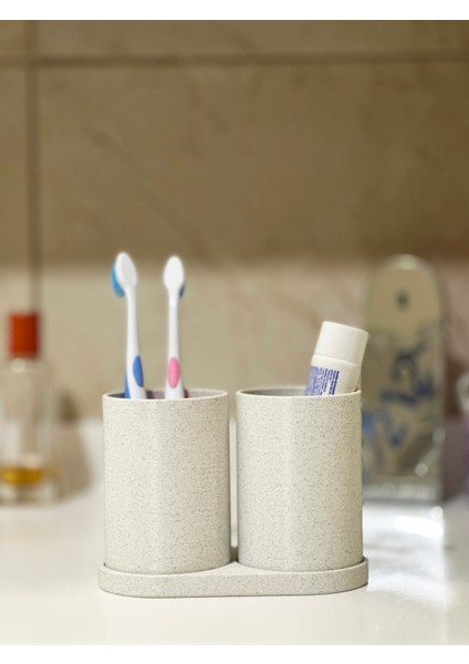 Modern Banyo Düzenleyici V3 - Diş Fırçalık Seti - Ikili Set - Mermer Beyaz 10CM fiyatları