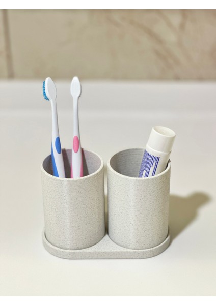 Modern Banyo Düzenleyici V3 - Diş Fırçalık Seti - Ikili Set - Mermer Beyaz 10CM fırsatları