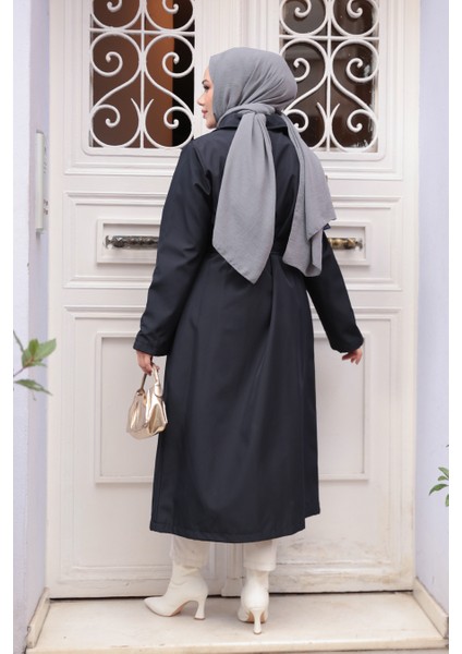 Düğmeli Koyu Lacivert Tesettür Trençkot 62131KL modelleri