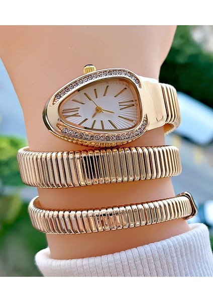 Altın Renk Beyaz Kadran Yılan Model Kadın Kol Saati modelleri