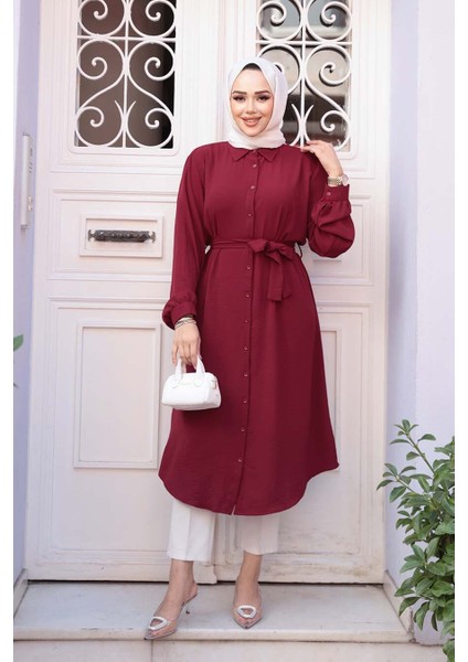 Düğmeli Bordo Tesettür Tunik 32172BR fiyatları