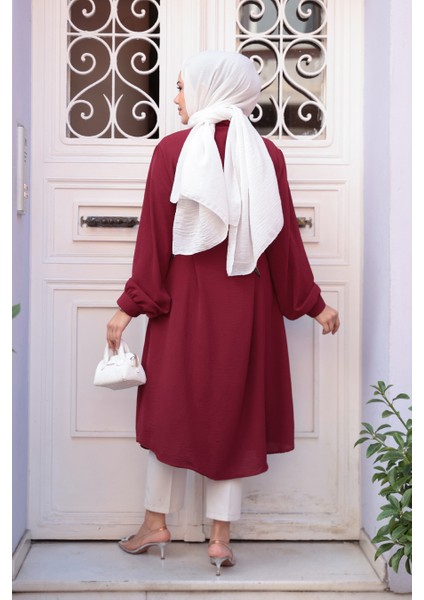 Düğmeli Bordo Tesettür Tunik 32172BR modelleri
