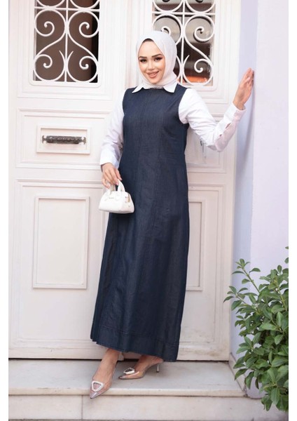 Kot Lacivert Tesettür Jile Elbise 24121L modelleri