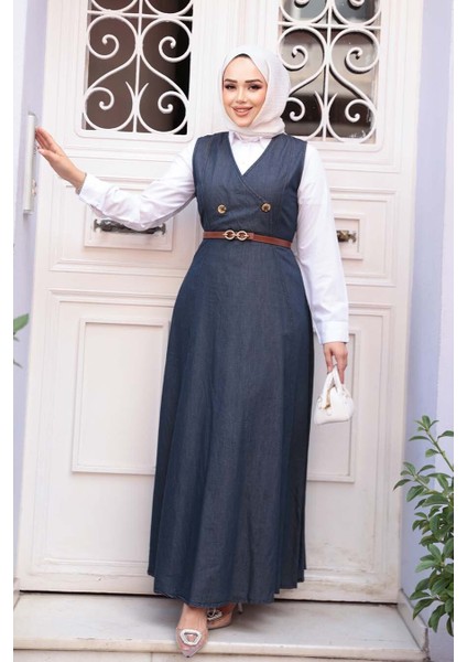 Kot Lacivert Tesettür Jile Elbise 24141L