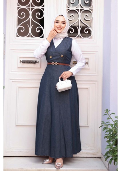 Kot Lacivert Tesettür Jile Elbise 24141L fiyatları