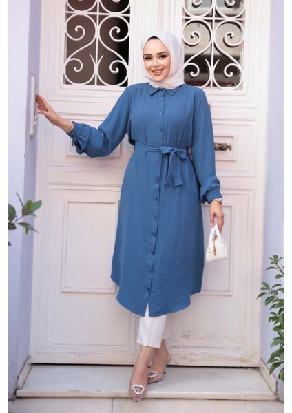 Düğmeli Indigo Mavisi Tesettür Tunik 32172IM