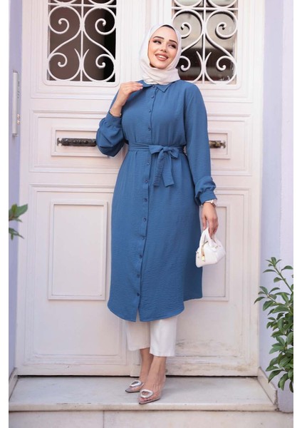Düğmeli Indigo Mavisi Tesettür Tunik 32172IM fiyatları