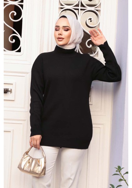 Siyah Tesettür Triko Kazak Tunik 5374S fiyatları