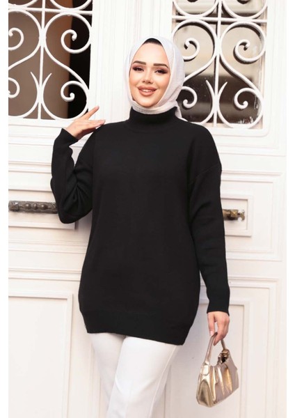 Siyah Tesettür Triko Kazak Tunik 5374S modelleri
