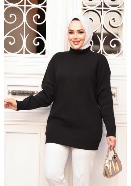 Siyah Tesettür Triko Kazak Tunik 5374S fırsatları
