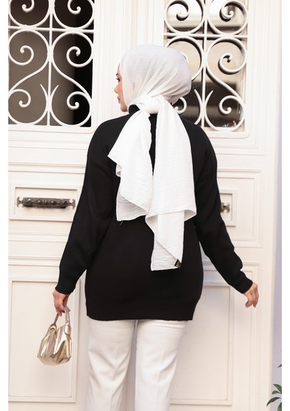 Siyah Tesettür Triko Kazak Tunik 5374S indirimleri