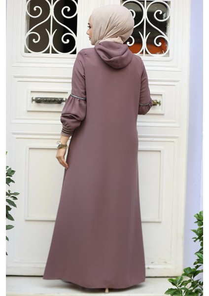 Kapşonlu Koyu Vizon Tesettür Abaya 62602KV modelleri