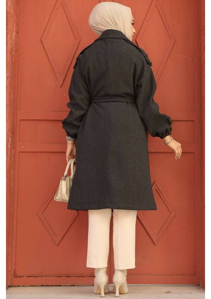 Kemerli Füme Kaşe Tesettür Kaban 61102FU fırsatları