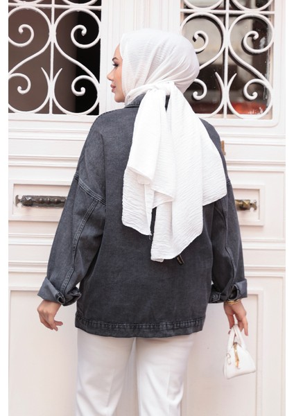 Düğmeli Antrasit Tesettür Kot Ceket 20387ANT modelleri