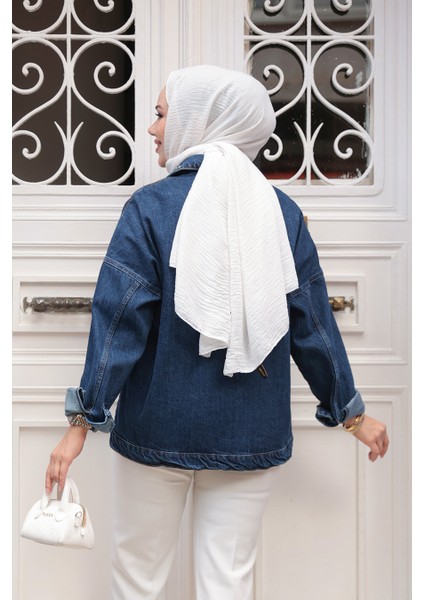 Düğmeli Lacivert Tesettür Kot Ceket 20387L modelleri