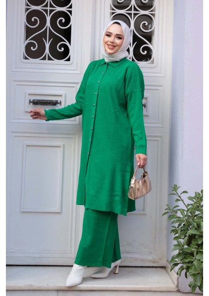 Yakalı Yeşil Tesettür Triko Ikili Takım 34181Y fiyatları