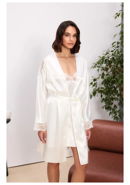 Saten Dantelli Kadın Gecelik ve Sabahlık Takımı - 4500