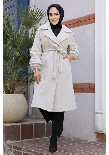 Kemerli Taş Kaşe Tesettür Kaban 61102TAS