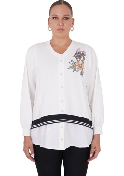 Kadın Büyük Beden Gömlek Görünümlü Bluz