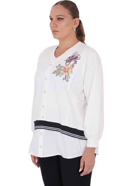 Kadın Büyük Beden Gömlek Görünümlü Bluz fiyatları