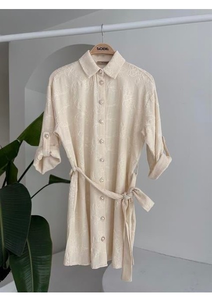 Süzene Nakışlı ve Gold Düğmeli Elbise 2742