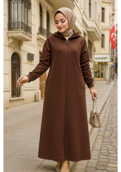 Kapşonlu Kahverengi Tesettür Kap 72231KH