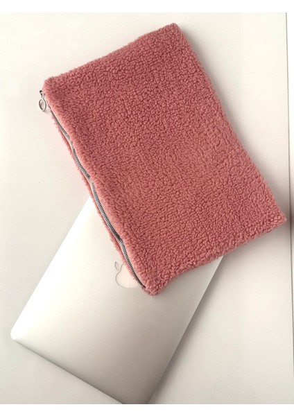 13, 14, 15, 16 inc Laptop Çantası Pembe Tedy Peluş Kumaş, Yumuşak Bilgisayar Kılıfı, % 100 Pamuklu Astarlı iç yüzey ,Fermuarlı Notebook Çantası, Kapitoneli Koruyucu Laptop Kılıfı