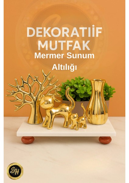 Mermer Yağlık Altı Ahşap Misket Ayaklı 20 x 10 cm Mermer Sunumluk