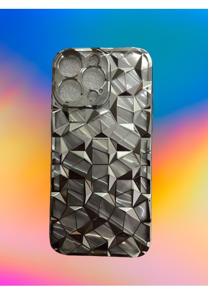 Iphone 12 / 12 Pro Uyumlu Geometrik Elmas Desenli Gümüş Gri Kılıf