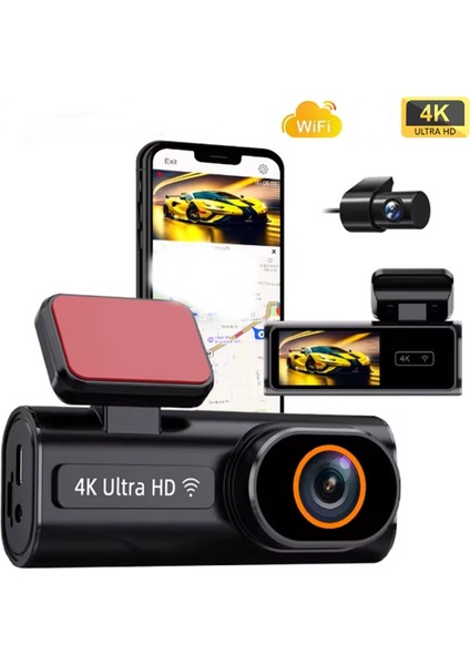 K6 Wifi 4K Full Hd Araç Içi Kamera 2 Kameralı ( Ön Görüş - Geri Görüş ) Gece Görüşlü