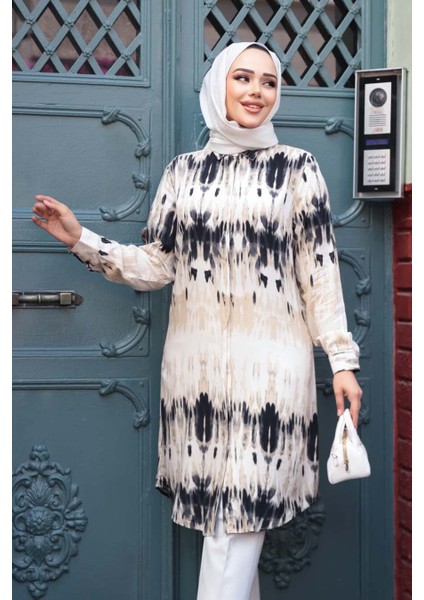 Desenli Siyah Tesettür Viskon Tunik 11744S fiyatları