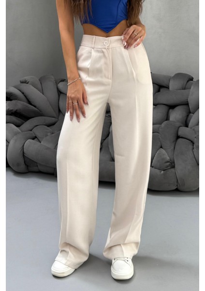 Kadın Yüksek Bel Wide Leg Bol Paça Rahat Kalıp Palazzo Pantolon