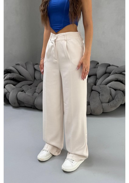 Kadın Yüksek Bel Wide Leg Bol Paça Rahat Kalıp Palazzo Pantolon fırsatları