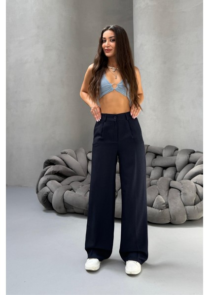 Kadın Yüksek Bel Wide Leg Bol Paça Rahat Kalıp Palazzo Pantolon fırsatları