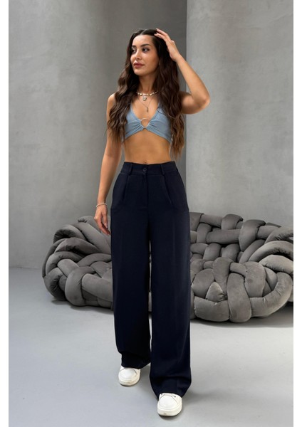 Kadın Yüksek Bel Wide Leg Bol Paça Rahat Kalıp Palazzo Pantolon