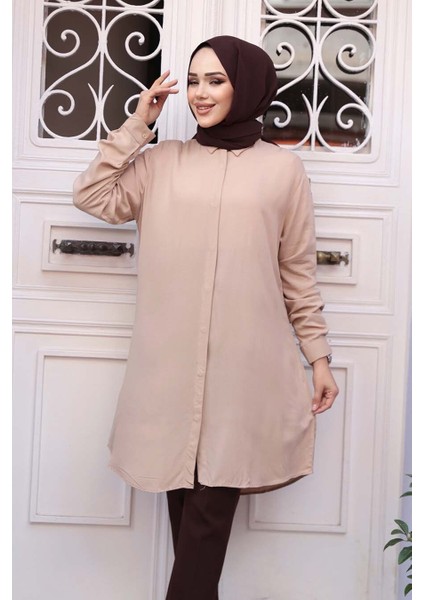 Düğmeli Bisküvi Tesettür Tunik 11715BS