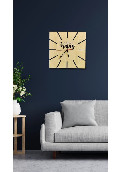 Kare Kenar Kesimli Isimli Lazer Kesim Mdf Ahşap Duvar Saati modelleri